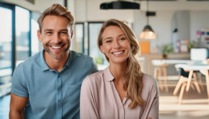 Lachendes Paar steht für Online-Marketing-Strategien für Startups mit der Inspiras Webagentur